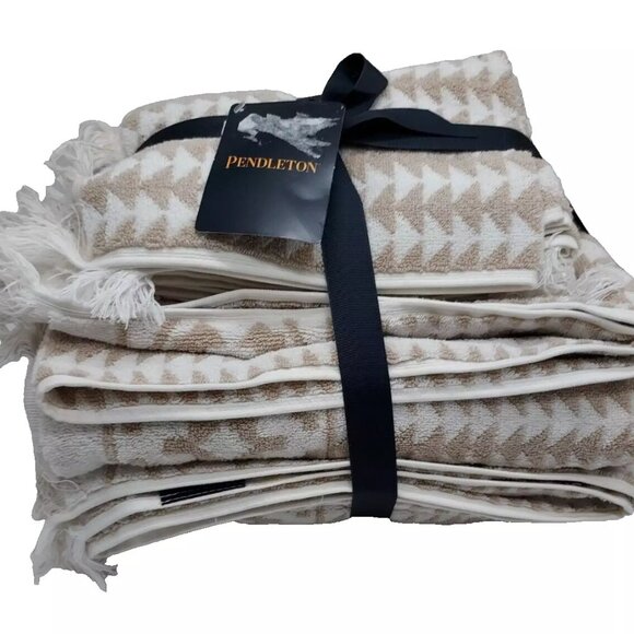 6 Pc. PENDLETON Sundown TOWEL SET Tan/Cream ~ Luxurious! - Picture 3 of 7